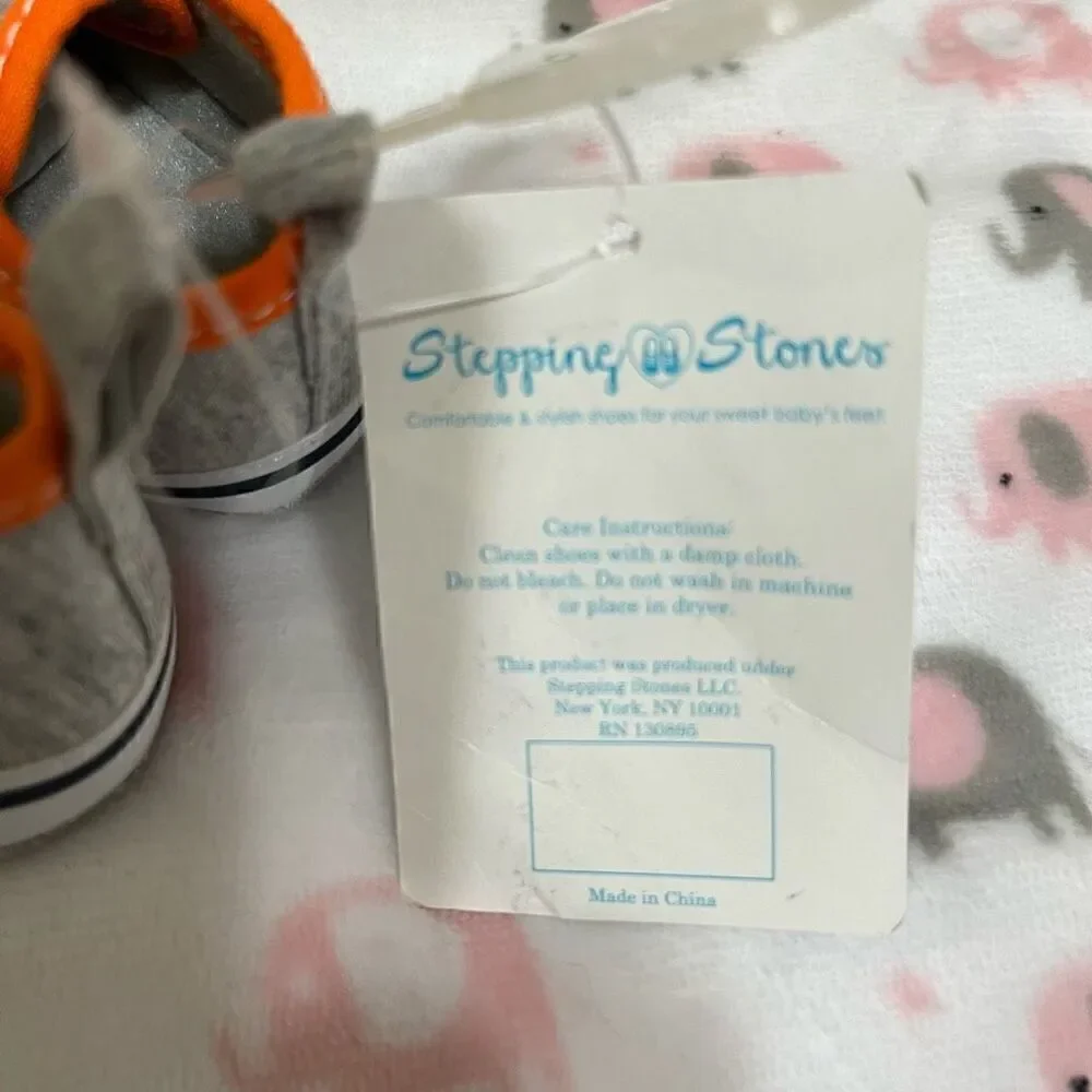 Stepping Stones Baby Shoes Gray And Orange Size 4 9-12 m   NWT
